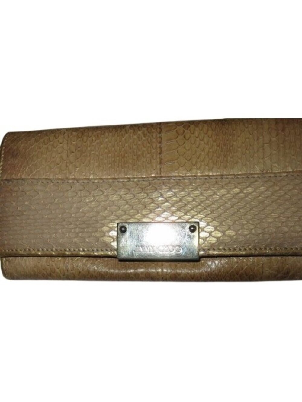 Jimmy Choo Gold Snakeskin Long Bifold Wallet Gold Tone Hardware